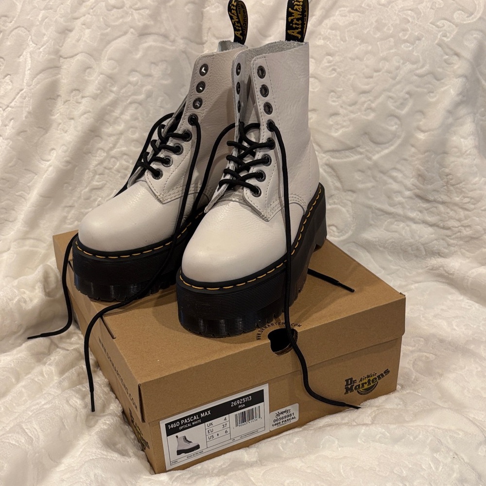 Dr. Martens White Leather Boots with Black Soles
